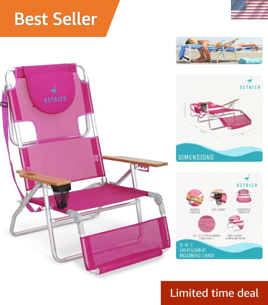 Pink Portable High Back Lounge Chair with Footrest for Stylish Outdoor Relaxation