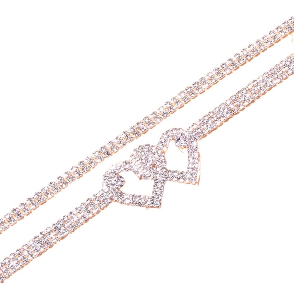 Personalized Trendy Double Heart Anklet Full Diamonds Glitter Beach Anklet