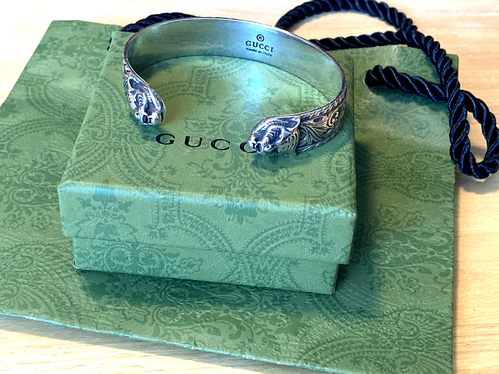 Vintage Gucci Gatto 925 Sterling Silver Cat Tiger Head Cuff Bangle