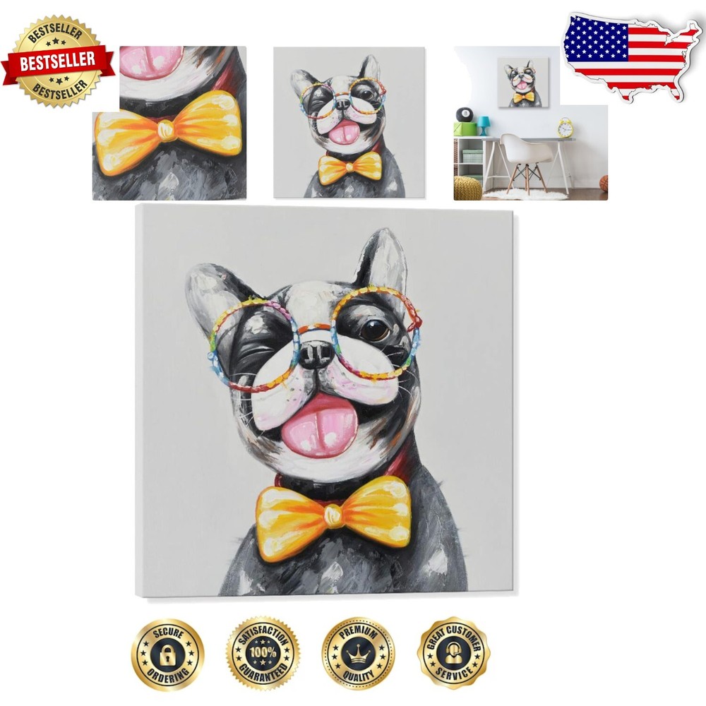 Whimsical Hand-Painted Boston Terrier Wall Art - Gift for Dog Lovers 24'' x 24''
