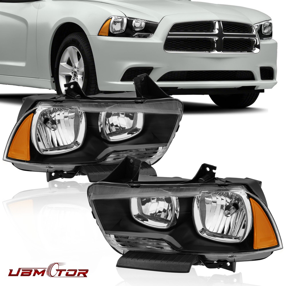 2PCS Headlights w/ Amber Corner Assembly For 2011-2014 Dodge Charger Halogen