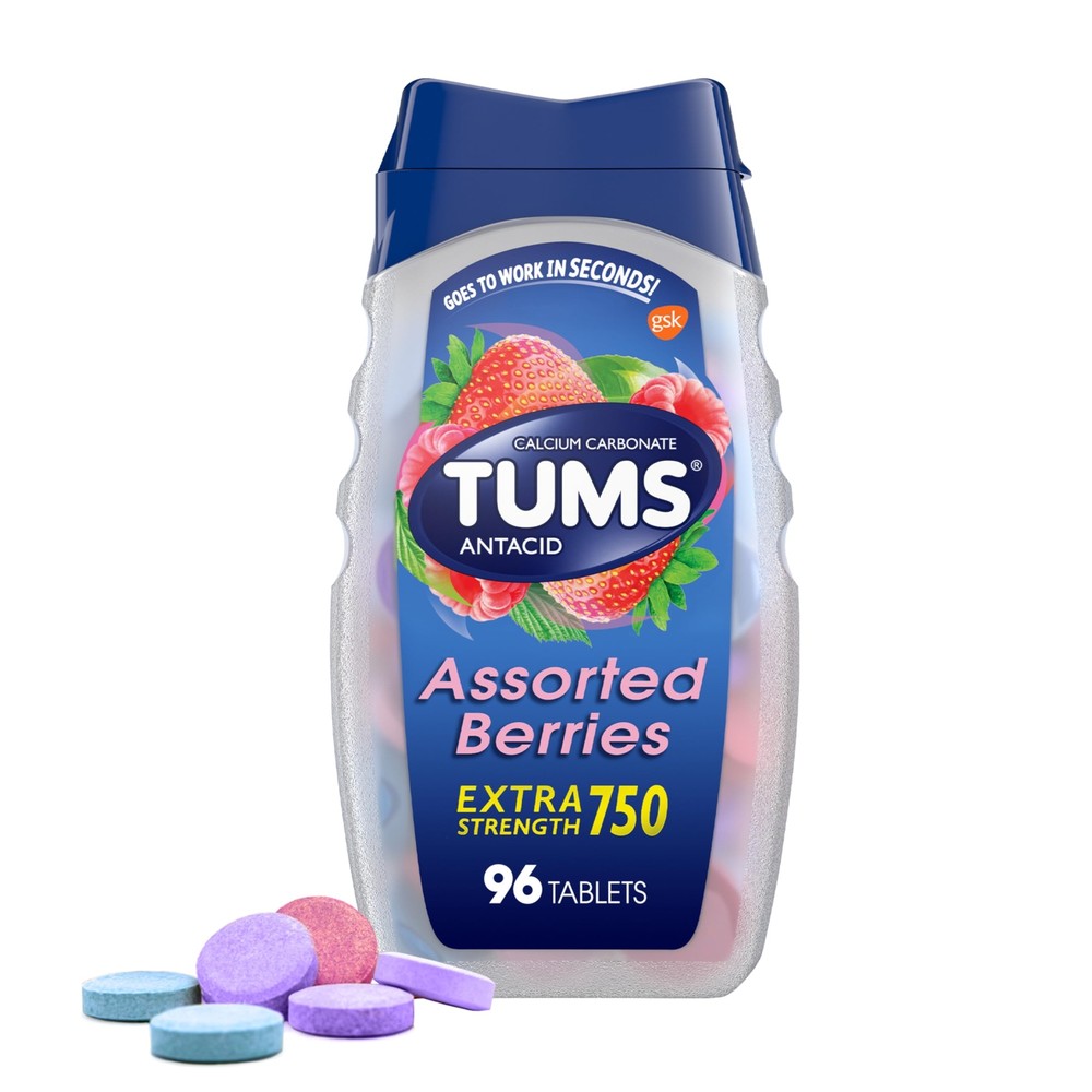 TUMS Extra Strength Assorted Berries Antacid Tablets for Heartburn Relief, 96...
