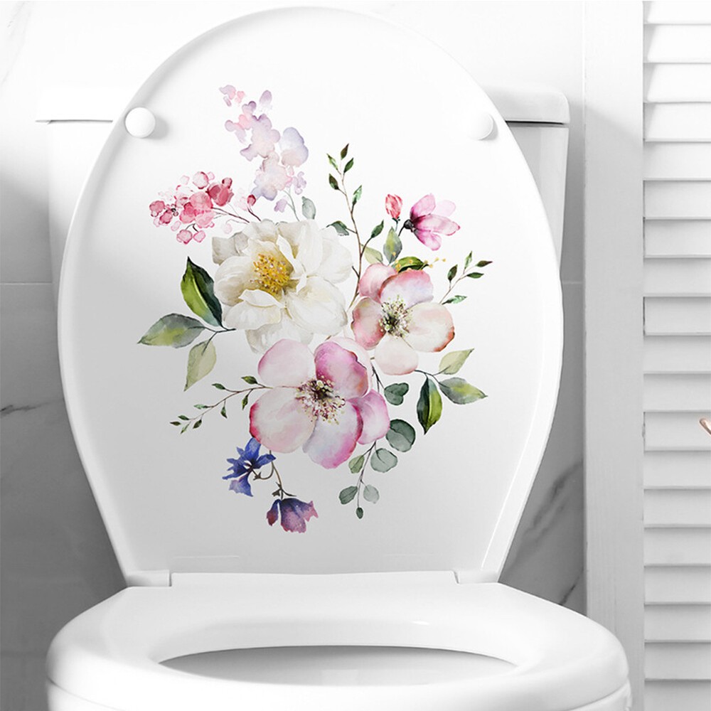 Bathroom Toilet Stickers Self-Adhesive Decorations Flowers Pattern 23.5 x 29cm