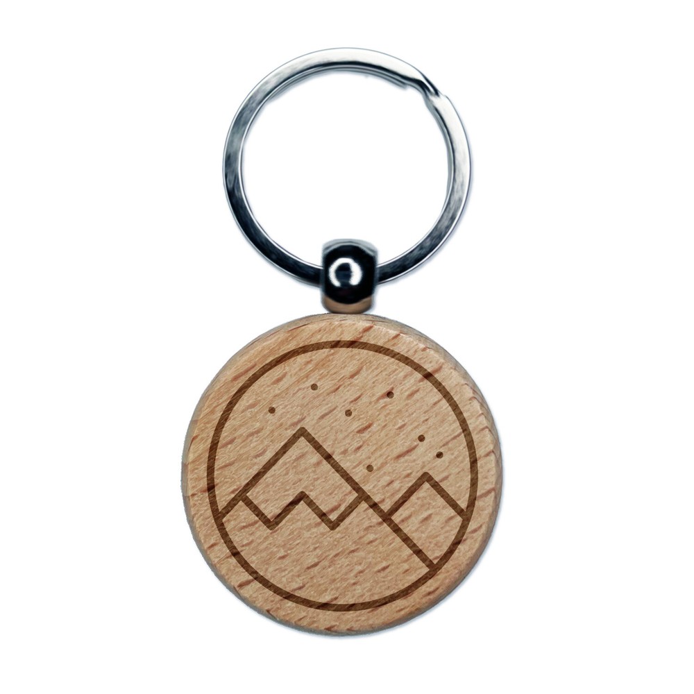 Snowy Mountainscape Engraved Wood Round Keychain Tag Charm