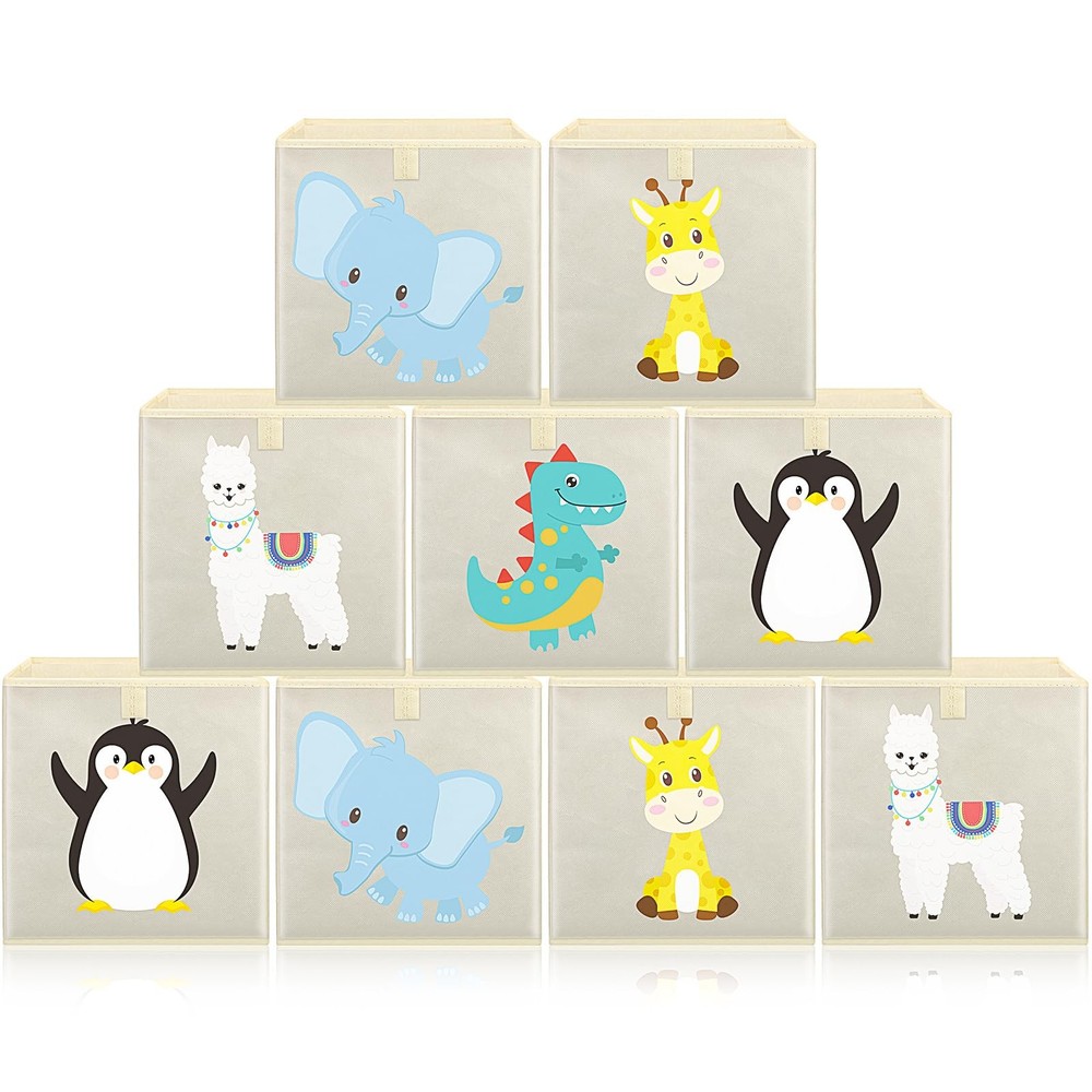 9-Piece Foldable Fabric Animal Storage Bins for Kids Toys 11x11 Inch Organizer
