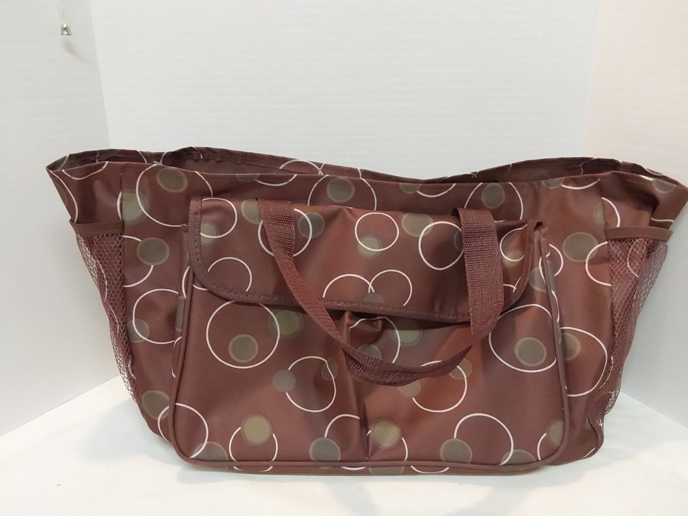 Geometric Brown Canvas Travel Tote Carry On Diaper Pool Beach Bag  