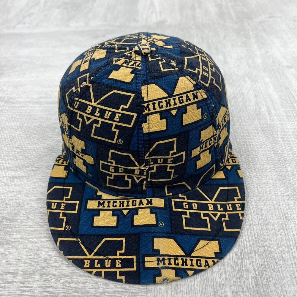 Vintage 90s Michigan Wolverines Snapback Hat Blue Yellow IOP NCAA College