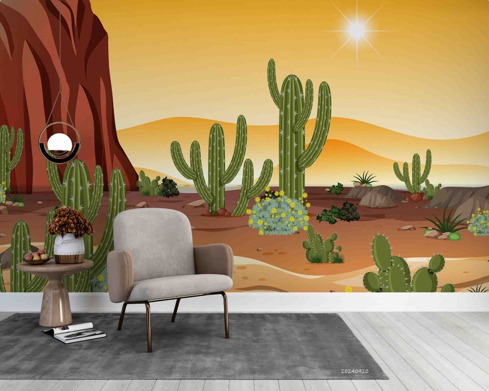 3D Desert Cactus Illustration Wall Murals Wallpaper Murals Wall Sticker