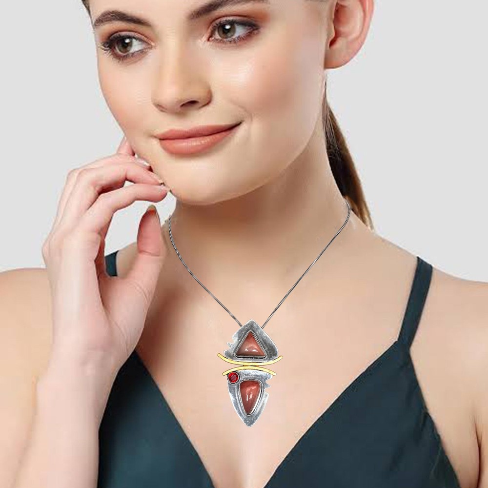 Garnet and Rhodochrosite Gemstone Necklace 18 Inches Gifted Stone