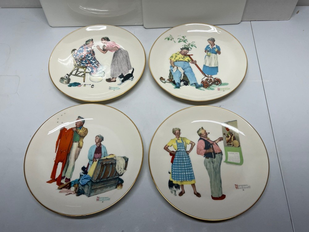 Norman Rockwell 1978 Season Plates Spring, Summer, Fall, Winter Set Gorham China