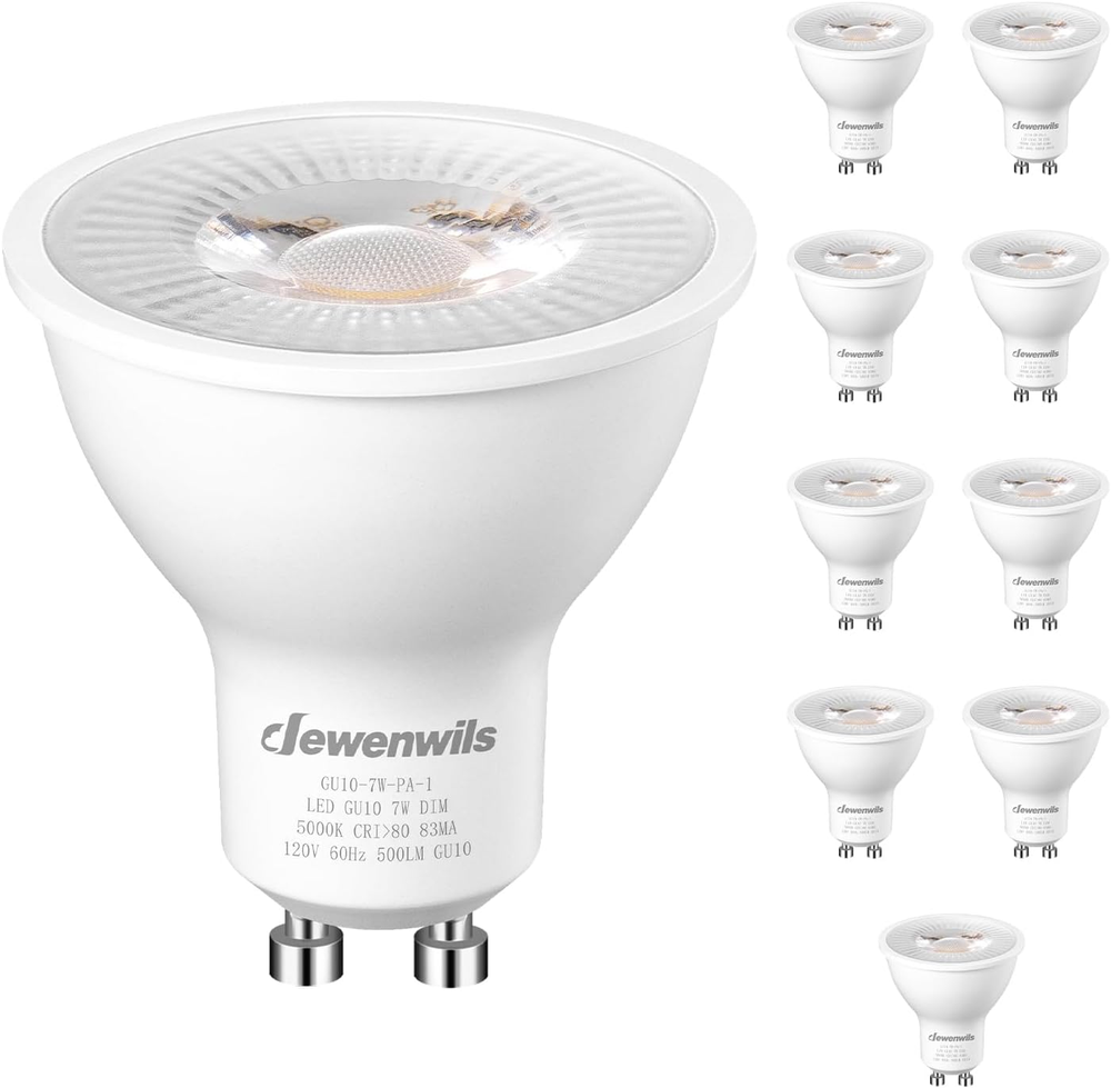 10-Pack GU10 LED Bulb Dimmable, 5000K Daylight GU10 Bulb Replacement for Track L