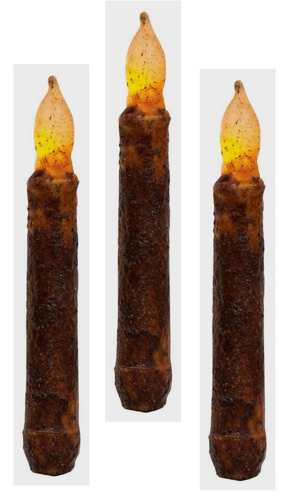 Primitive Burnt Mustard 6.5 Inch LED Taper Candles Battery Operated No Timer