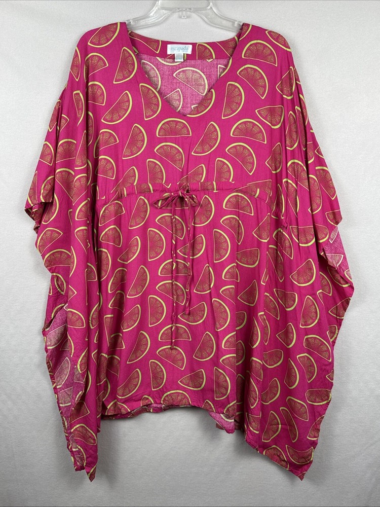 Escapada Beach Swim Coverup Tunic Sz L /XL Pink Green Lime Resort Vacation Beach