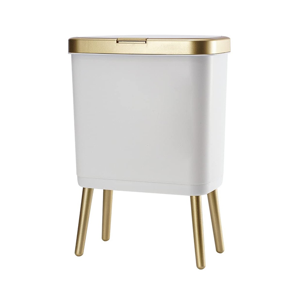 Procade Bathroom Trash Can with Lid, Plastic Garbage 4 White