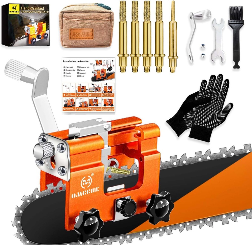 Professional Chainsaw Sharpener Jig with 5 Titanium-Plated Diamond Wheels