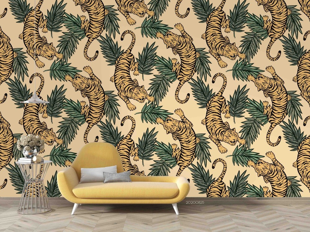 3D Tiger Leaves Watercolor Pattern Wall Murals Wallpaper Murals Wall Sticker 2
