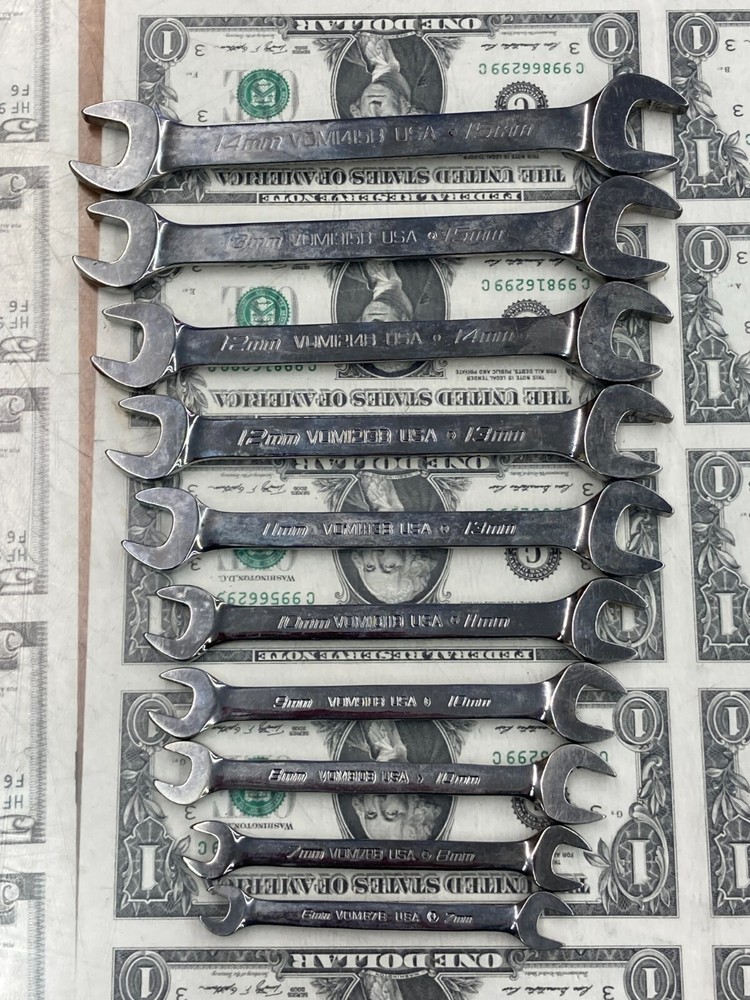 Snap-On USA Metric Open End Wrenches VOM67B-VOM1415B 15mm-6mm 10pcs