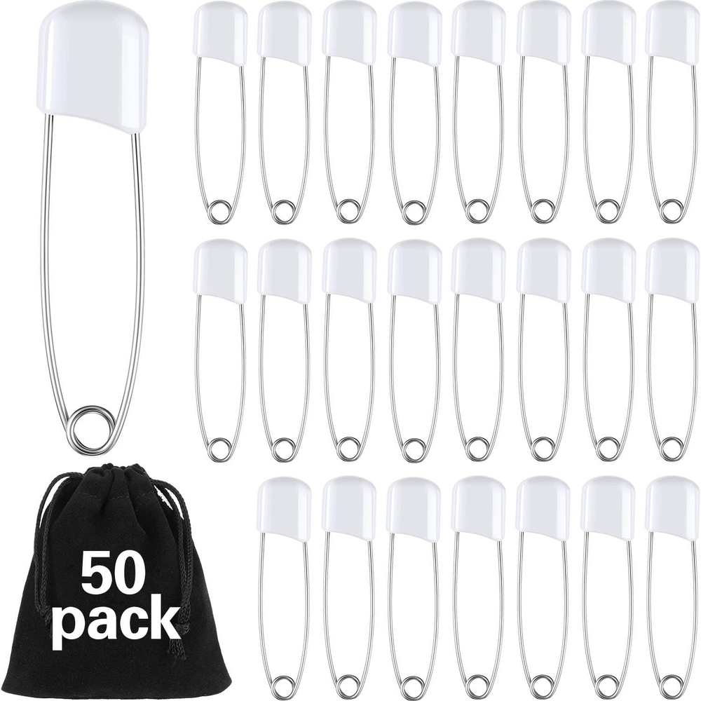 50-Piece Plastic Head Diaper Safety Pins for Cloth Nappies 2.2 Inch