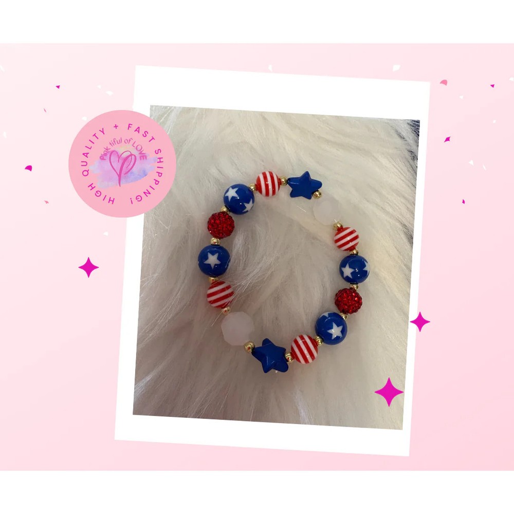 4th of July Patriotic Beaded Stretch Bracelet