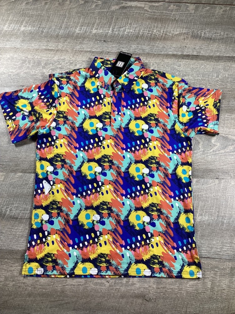 Hreski Mens Short Sleeve Polo Shirt Multicolor Abstract Print S Oudoor sports