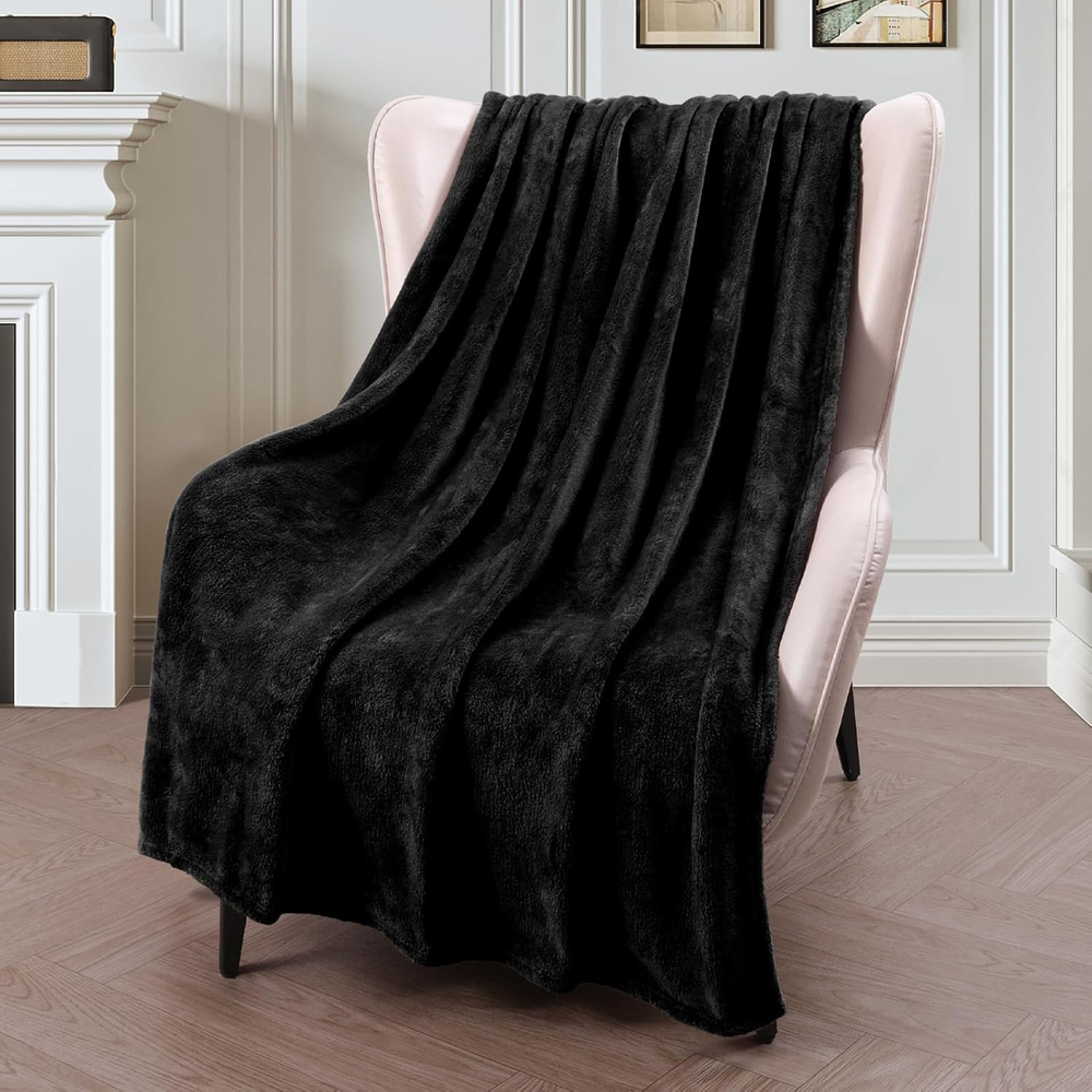 Cozy Black Fleece Throw Blanket 50x60 Inches Super Soft All Season Use