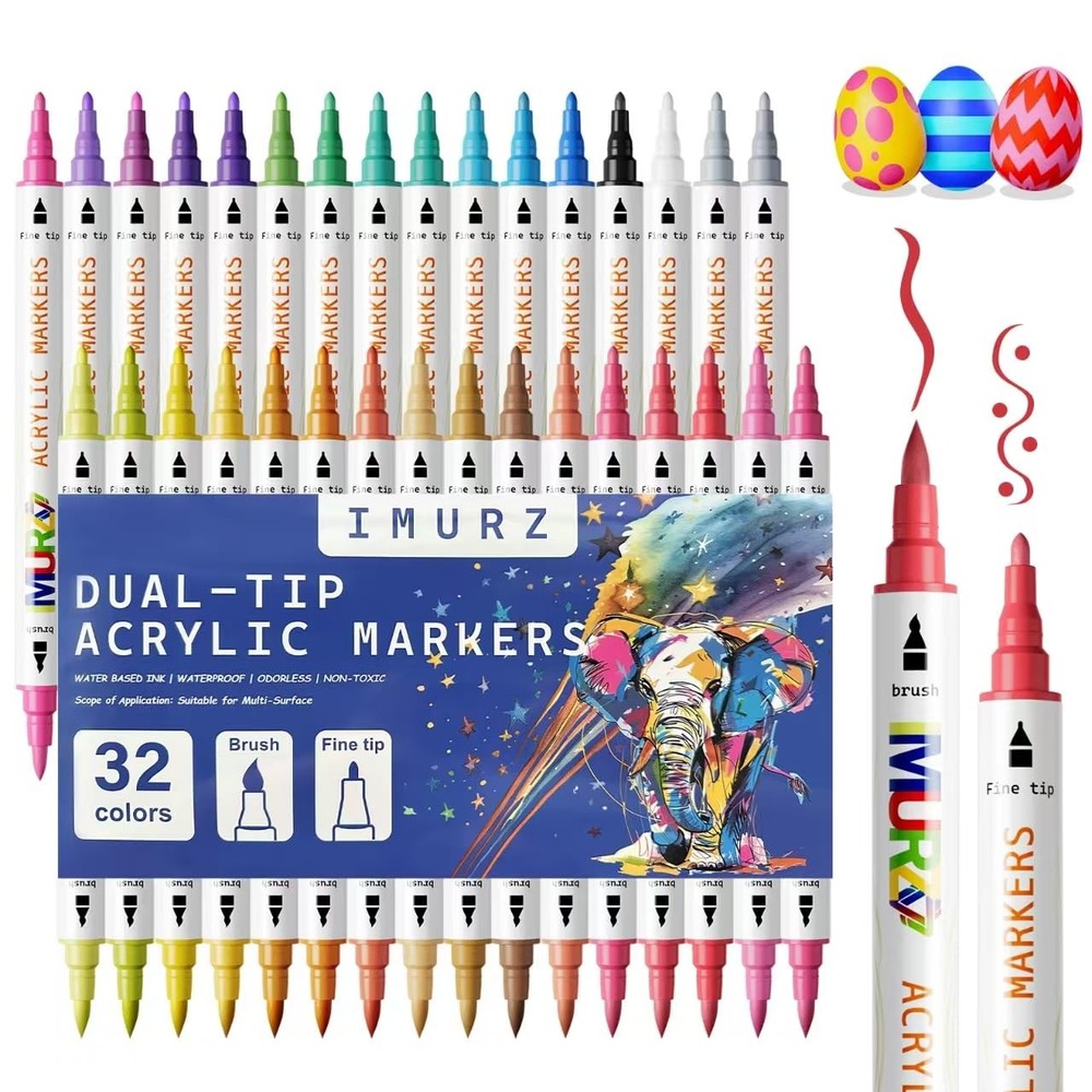 GOMTTS 32 Dual Tip Markers for Adult Coloring Books and Art Projects