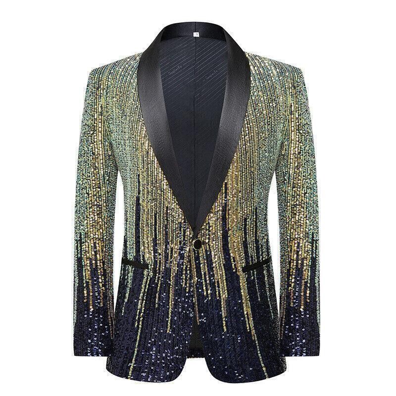 Fashion Mens Sequins Button Blazer Stage Show Dress Coat Nightclub Party Jackets