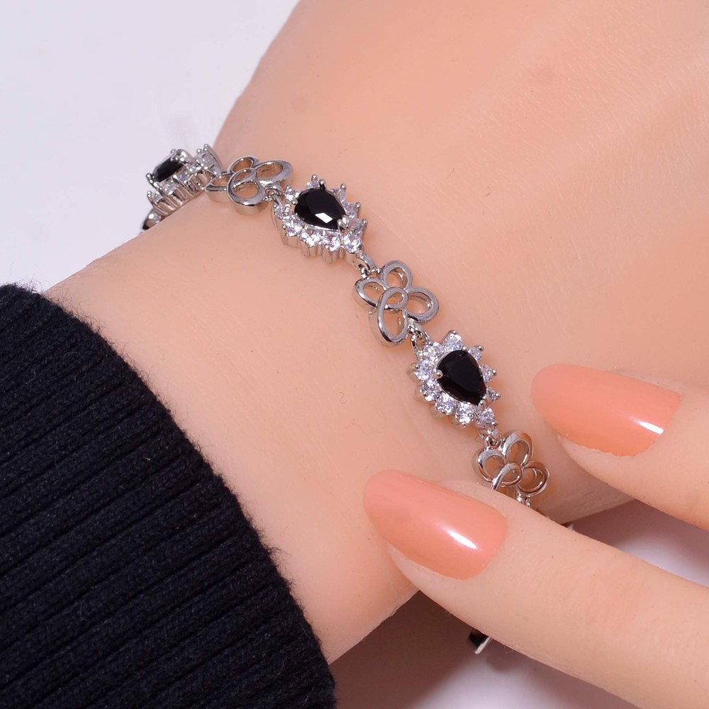 Black Onyx & Cubic Zirconia 925 Sterling Silver Tennis Bracelet 7.99