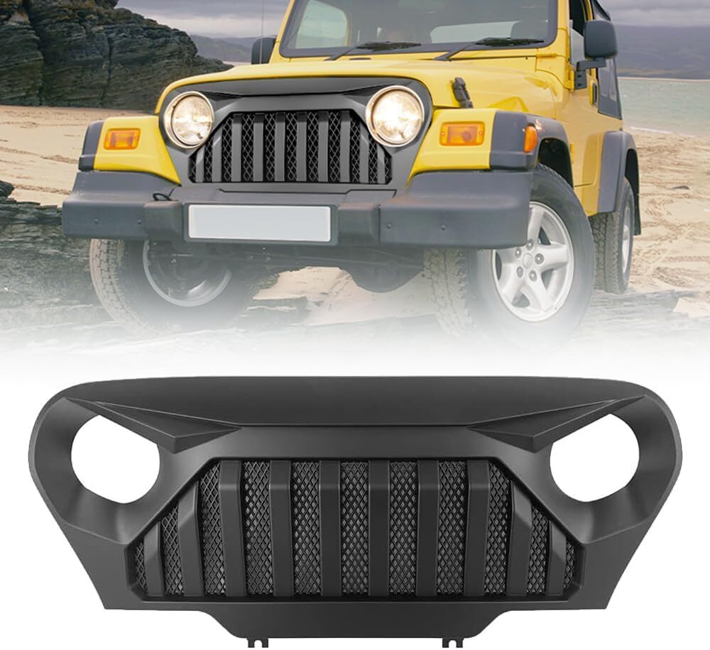 Car Front Bumper Hood Grille Grill for 1997-2006 Jeep Wrangler TJ Matte Black