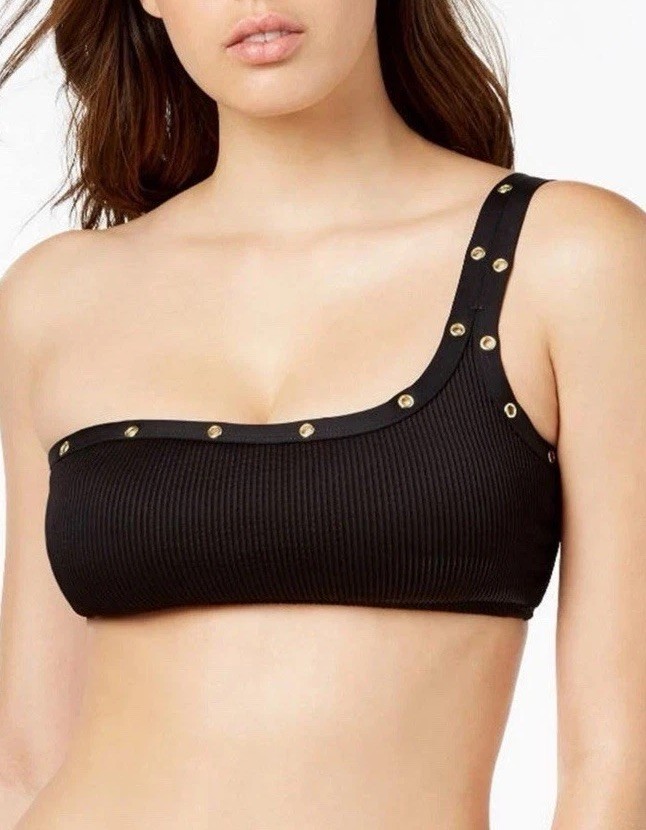 Bar 3 Women's Bikini Top XL One Shoulder Gold Grommets Bikini Bra Top XL