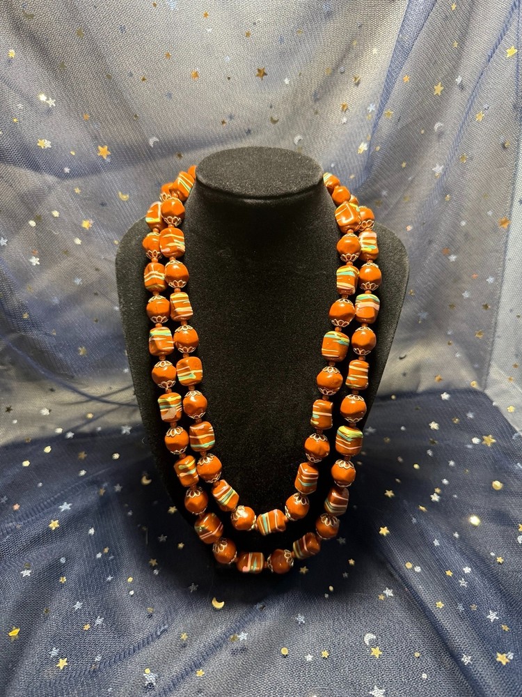Vintage Hong Kong multi strand necklace Multi Color Double strand acrylic beads