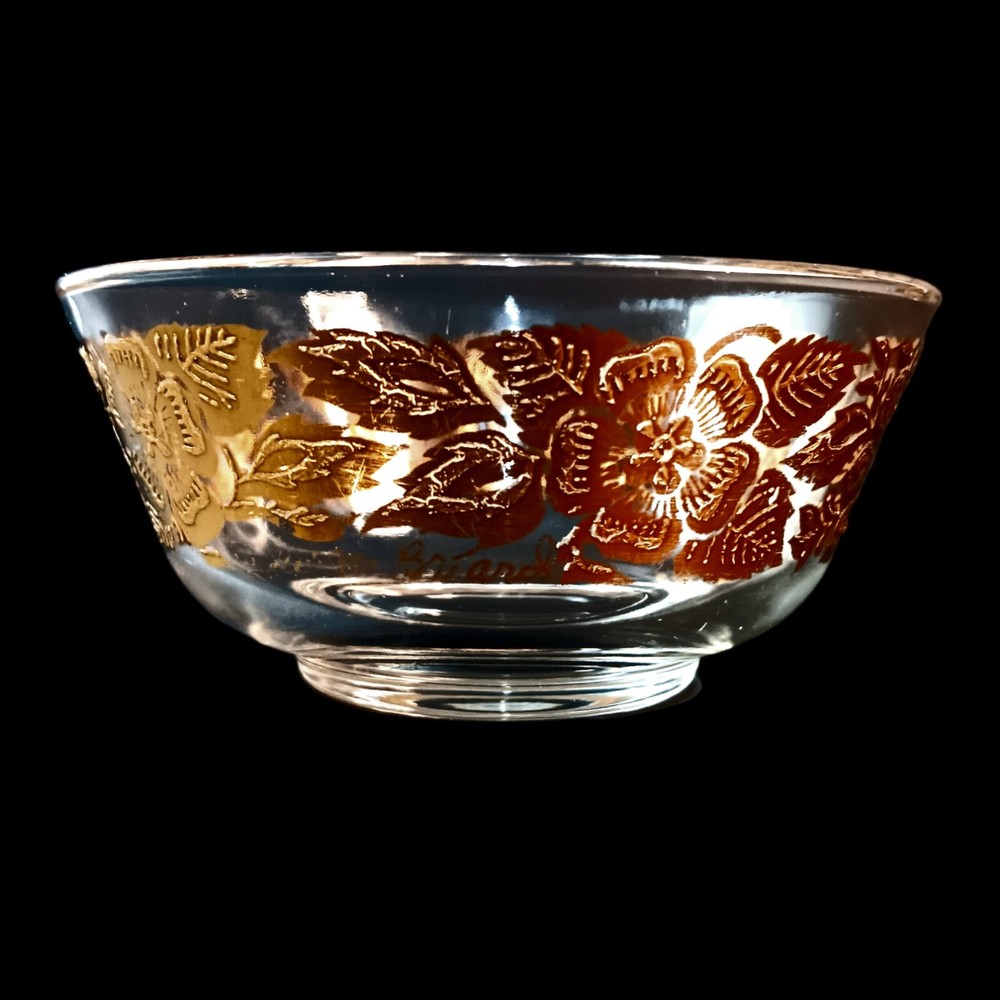 Georges Briard Signed 5-inch MCM Gold Gilt Flower Glass Dip Bowl Vintage