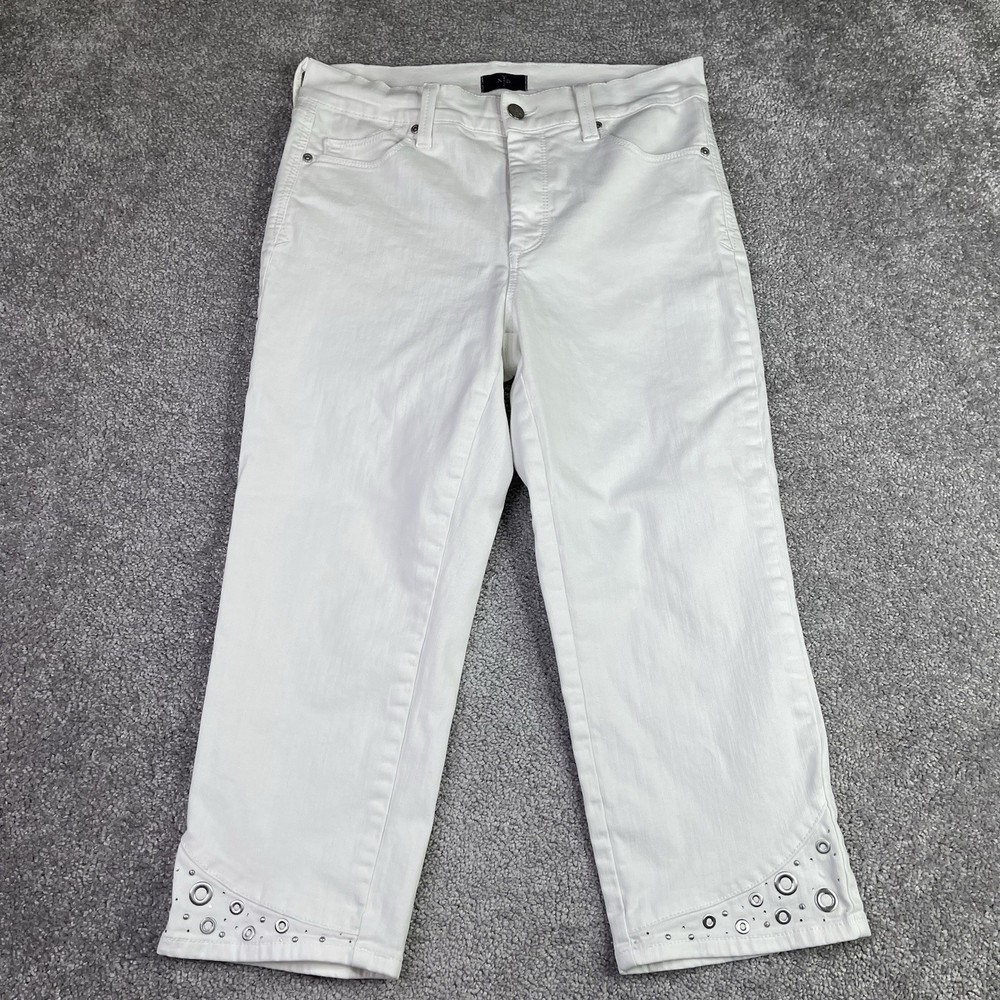 NYDJ Womens White Straight Crop Mid-Rise Stretch Jeans Size 6