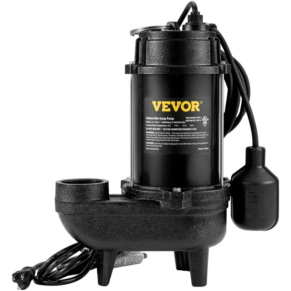 Submersible Sewage Pump, 3/4 HP, 5880 GPH, 1050W, Durable Cast Iron, Includes 2