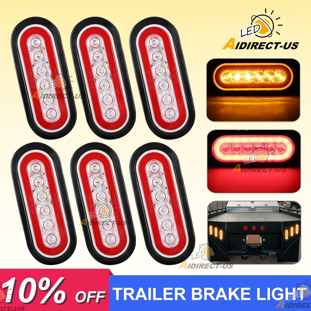 6-Inch Oval LED Tail Lights for Trucks and Trailers Red Amber Stop Turn Backup Lamps