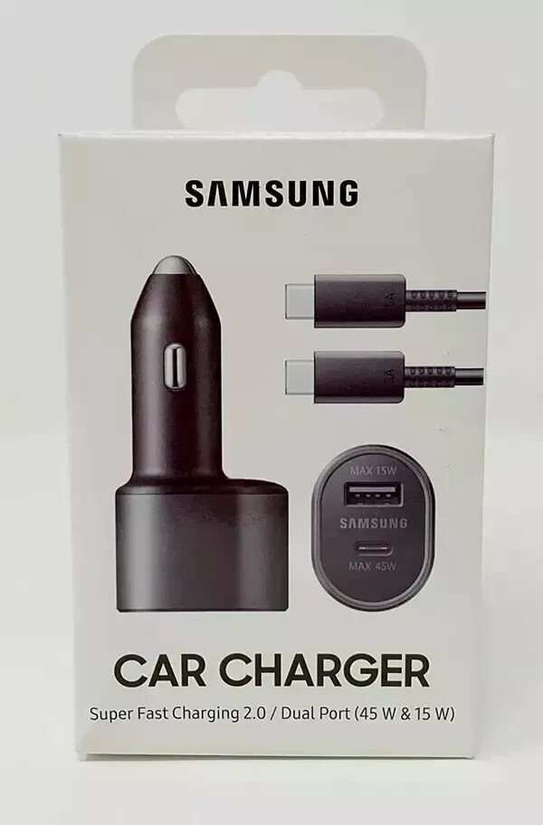 Original Samsung 45W Dual Port Car Charger with 5A Type-C Fast Charging Cable