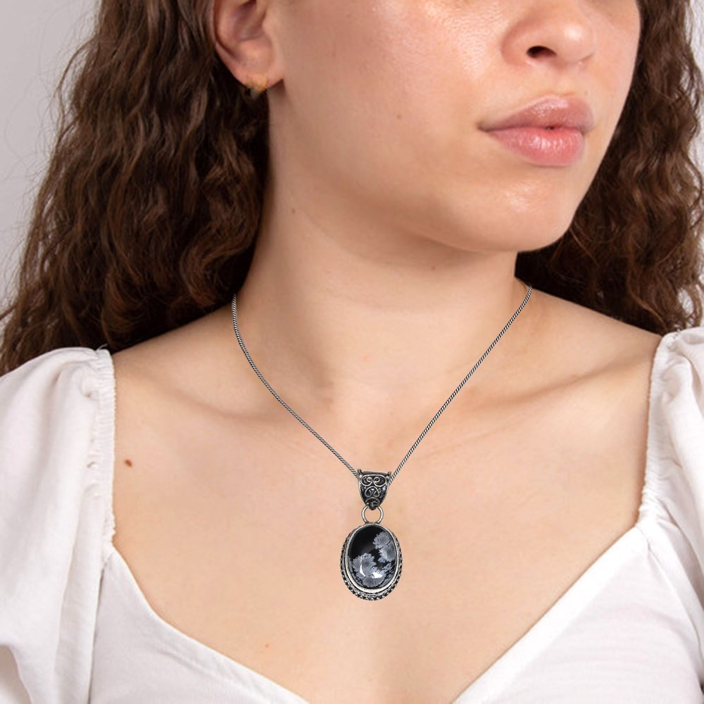 Snowflake Gemstone Silver Pendant Jewelry Gift for Women