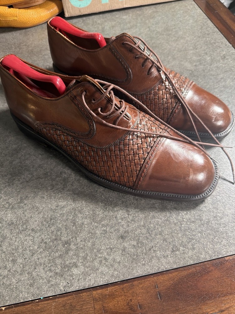 Mezlan Del Mar Spain Mens Dress Shoes 10.5 M Oxford Woven Leather Cap Toe Spain