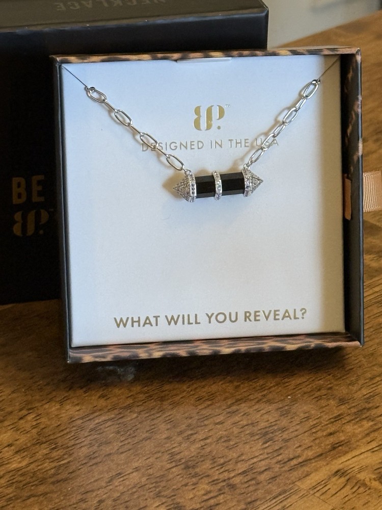 Bomb Party Untamed Necklace Whispered Growl Rhodium Plating Black Onyx CZ