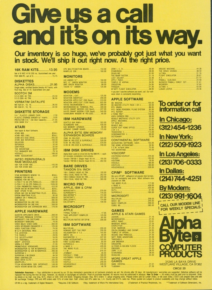 1983 Alpha Byte Computer Products Give Us Call On The Way Huge Inventory Ad PEC1