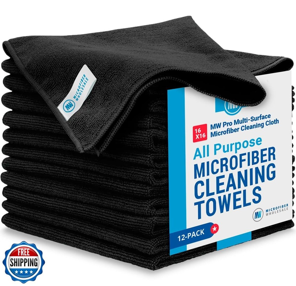 MW Pro Multi-Surface Microfiber Towels 12 Pack Premium Cleaning Cloths for Dusting and Polishing