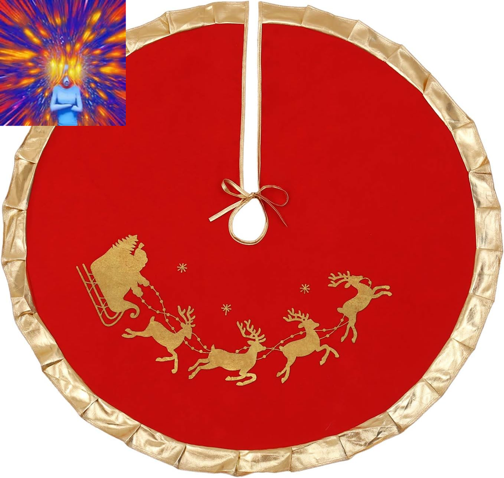Red Christmas Tree Skirt with Gold Rim 48