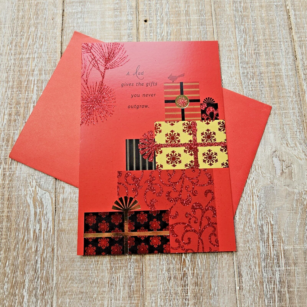 Christmas Card for Dad 6x8 Black Red Glitter Hallmark Gift