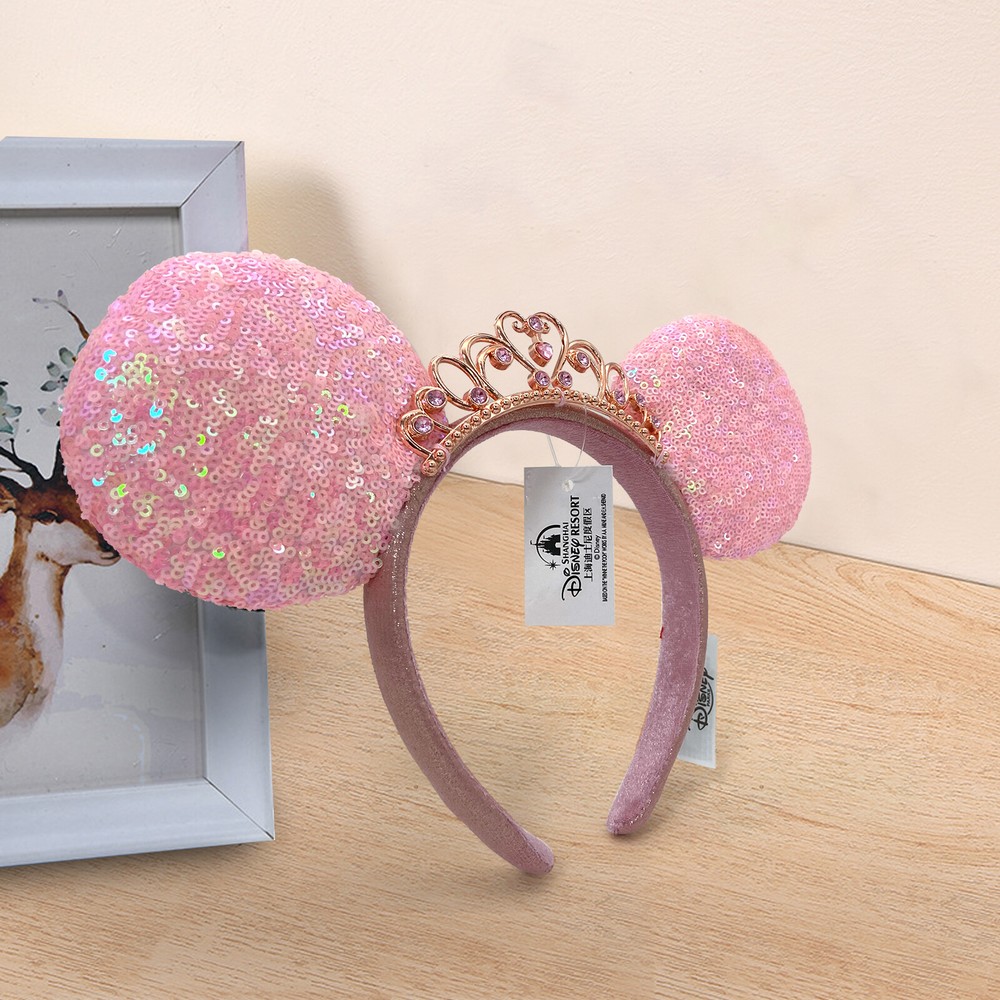 Pink Sequin Minnie Mouse Headband Tiara with Disney Parks Ears 2022