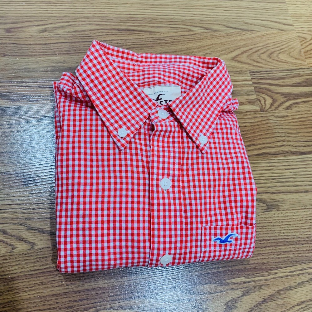 Hollister Size S Mens Shirt Button Up Long Sleeve Collared Casual Checkered Red