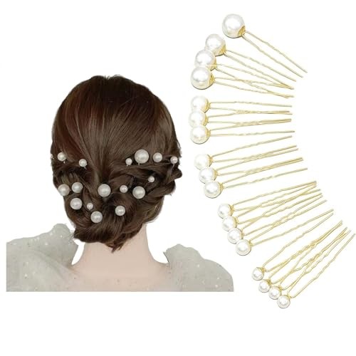 18-Piece Pearl & Crystal Bridal Hairpins in Gold for Weddings