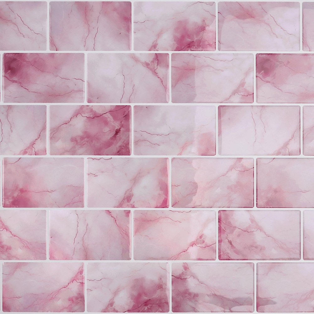 16 Sheets Pink Subway Tile Peel and Stick Backsplash for Kitchen Bathroom Sel...