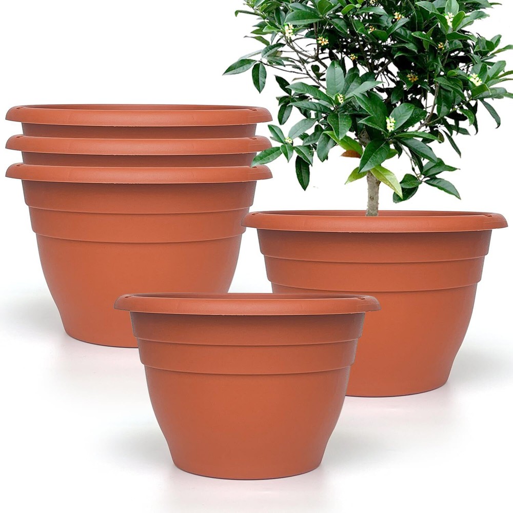 5 Packs Plant Pots, 10 Inch Planters Perfect for Indoor Outdoor Plants, Round