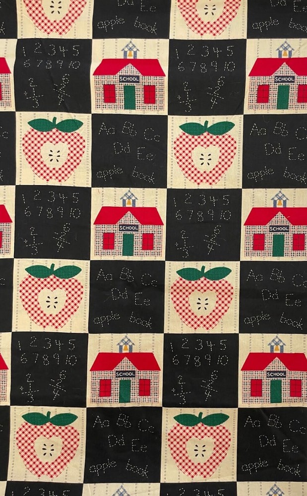 4 Yards Fabric Traditions 1995 Cotton Back To School ABC Apples Houses Print-image