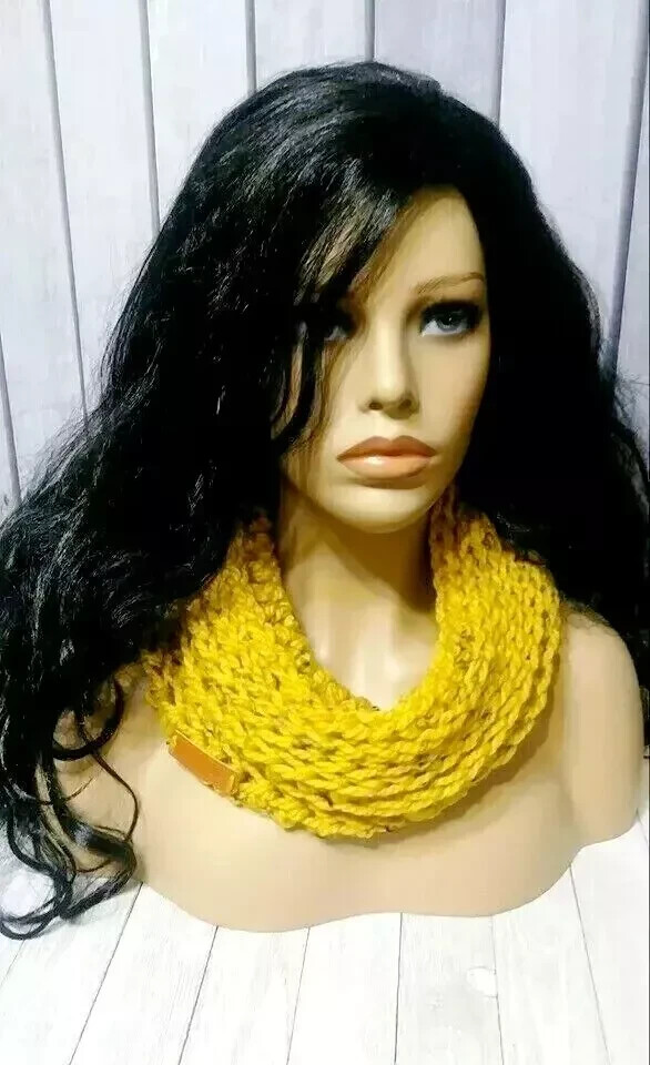 crochet womans handmade squishy scarf cowl chunky soft honey gold tweed USA new